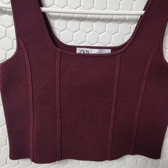 Zara Deep Red Square Neck Tank Top - Picture 6 of 8